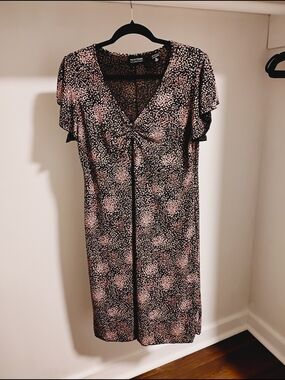 New York & Company Black Dress with Pink Floral Short Sleeve Dress